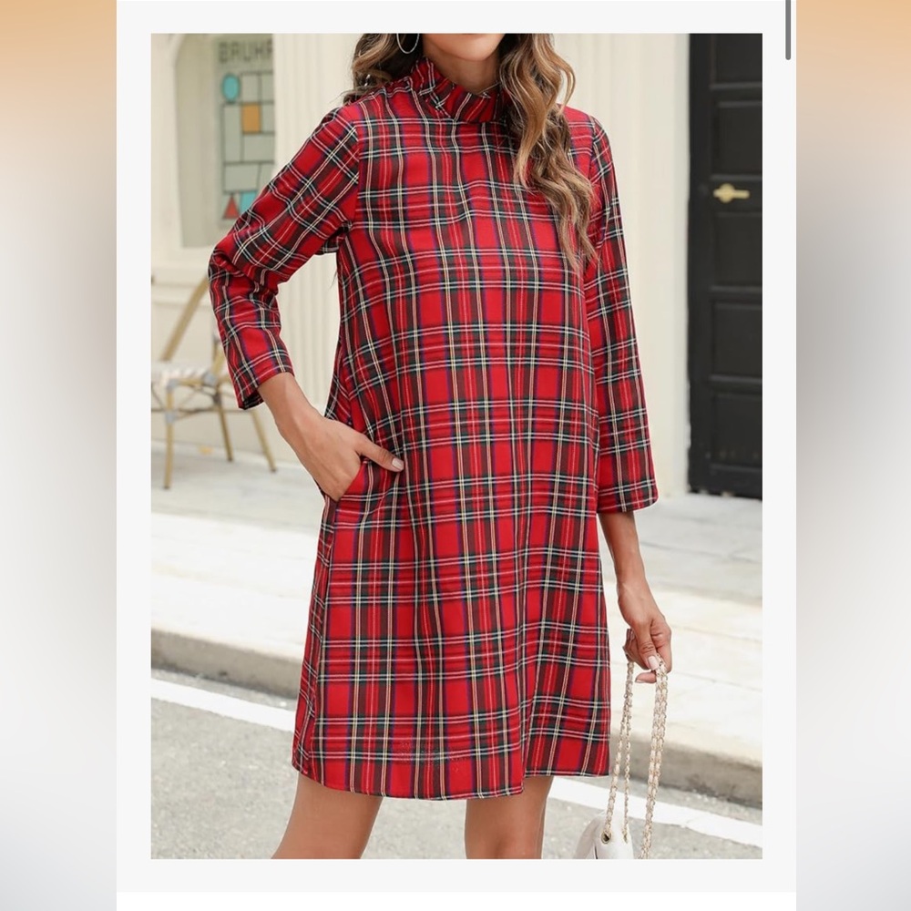 Red Tartan Plaid Holiday Dress with Bow